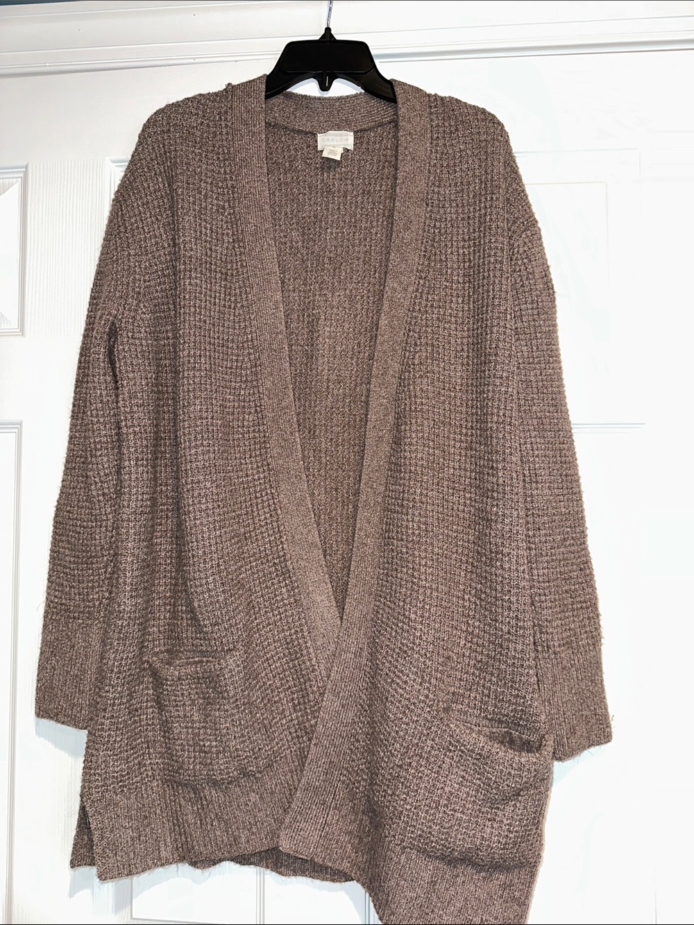 Caslon Taupe Open-Front Waffle Knit Cardigan